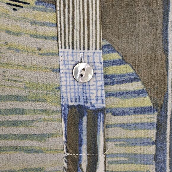 Chico's Asymmetrical Hem Popover Top Size XL / 3 Semi Sheer Roll Tab Sleeves - Picture 4 of 10